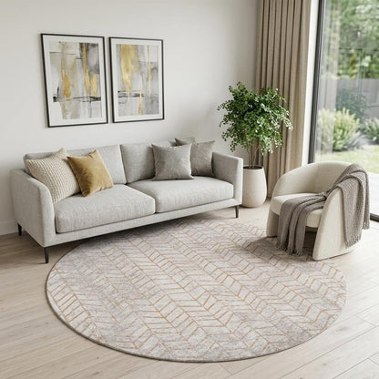 8' Gray and Yellow Round Chevron Non Skid Area Rug
