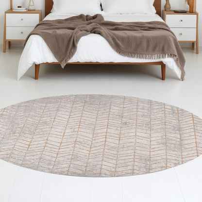 8' Gray and Yellow Round Chevron Non Skid Area Rug