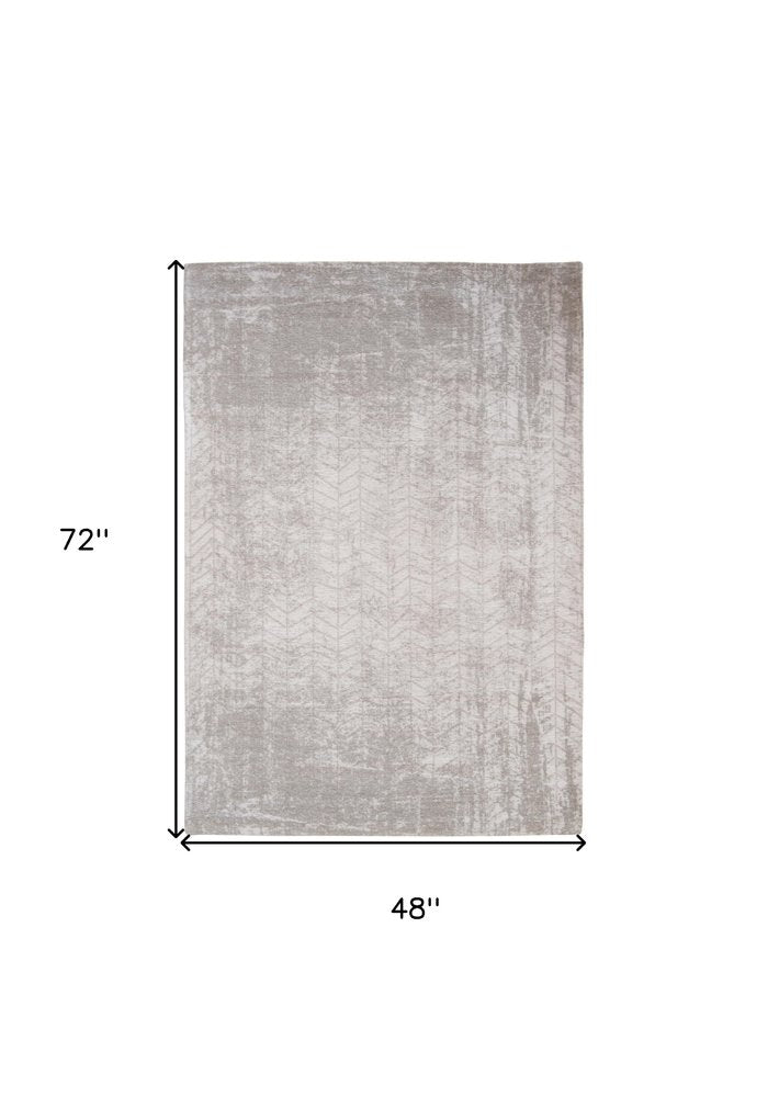 5' X 7' Gray and White Chevron Non Skid Area Rug