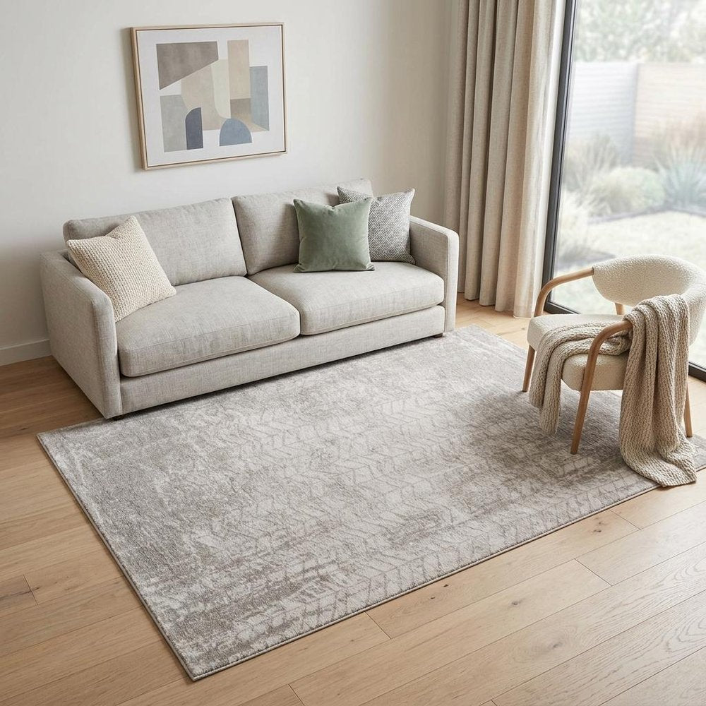 5' X 7' Gray and White Chevron Non Skid Area Rug
