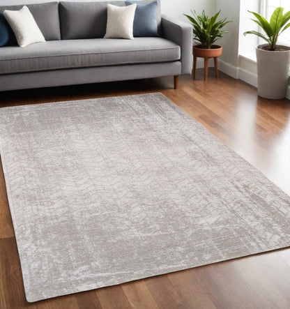 5' X 7' Gray and White Chevron Non Skid Area Rug