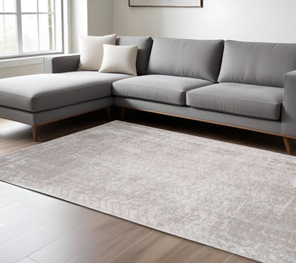 7' X 9' Gray and White Chevron Non Skid Area Rug