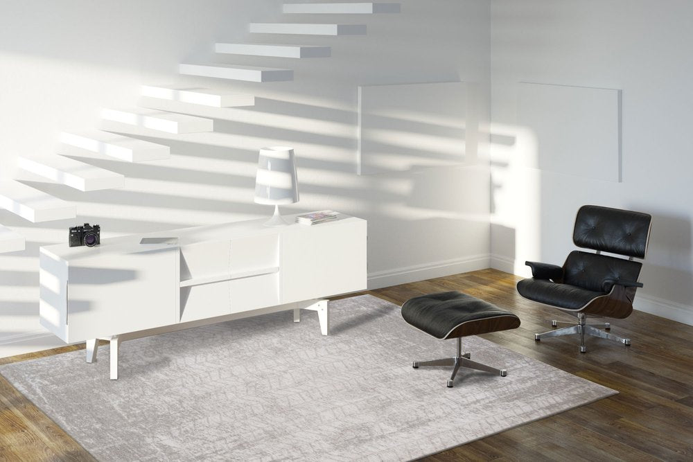 8' X 11' Gray and White Chevron Non Skid Area Rug