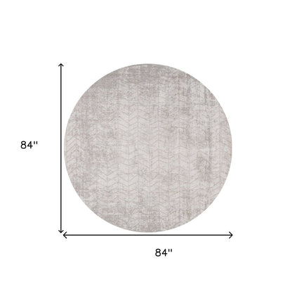 8' Gray and White Round Chevron Non Skid Area Rug