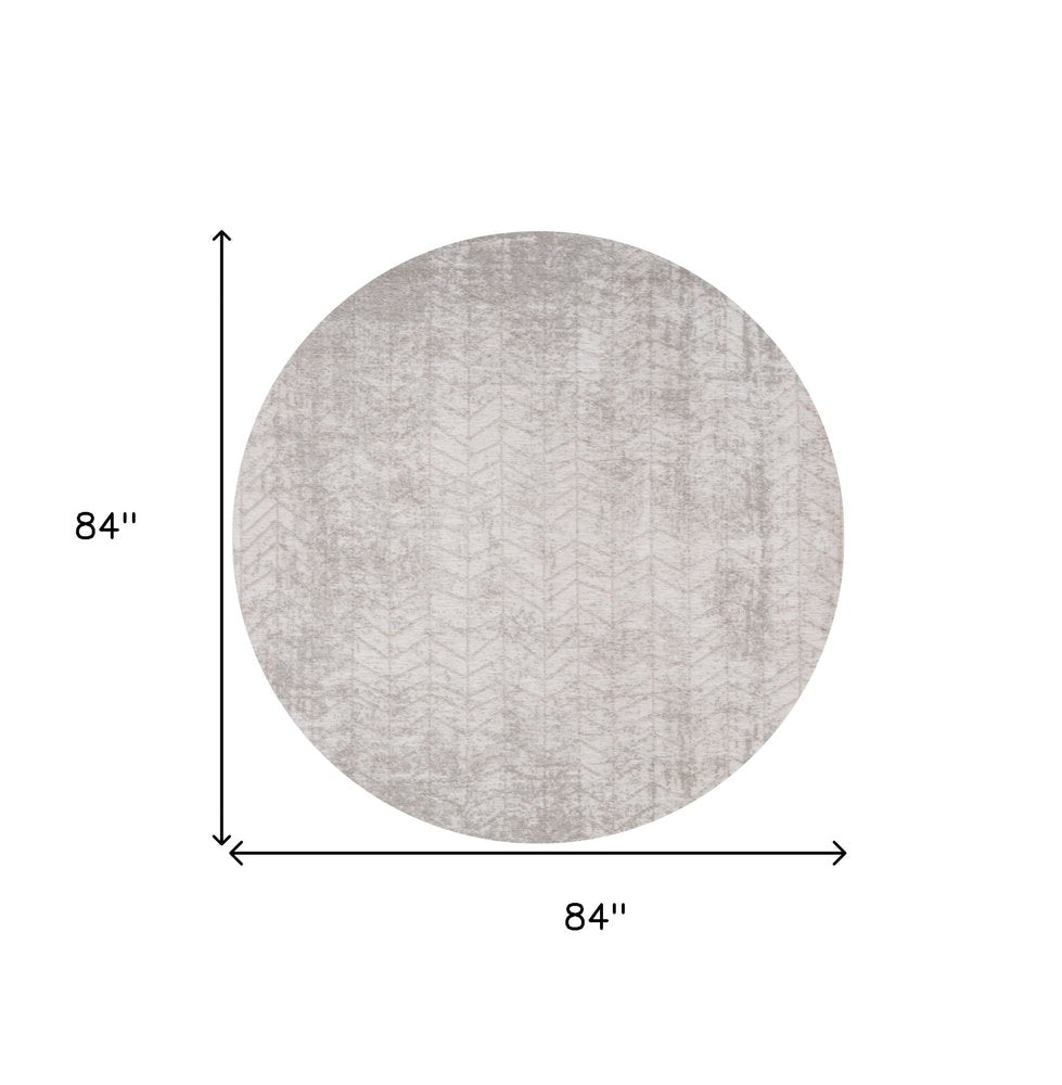 8' Gray and White Round Chevron Non Skid Area Rug