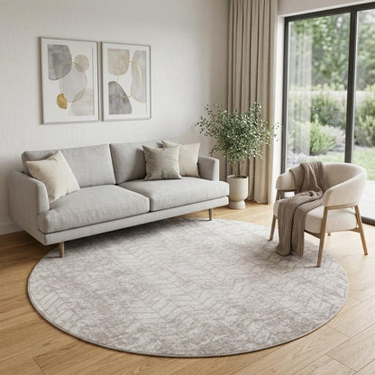 8' Gray and White Round Chevron Non Skid Area Rug