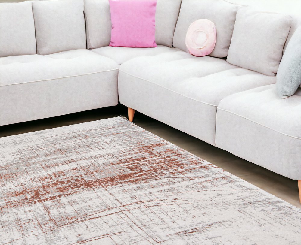 6' X 8' Gray and Yellow Abstract Non Skid Area Rug