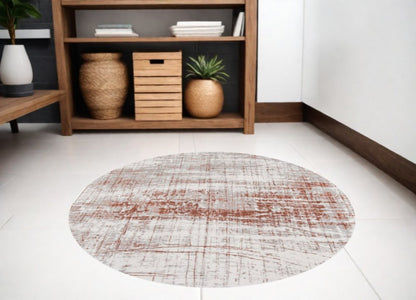 5' Gray and Yellow Round Abstract Non Skid Area Rug