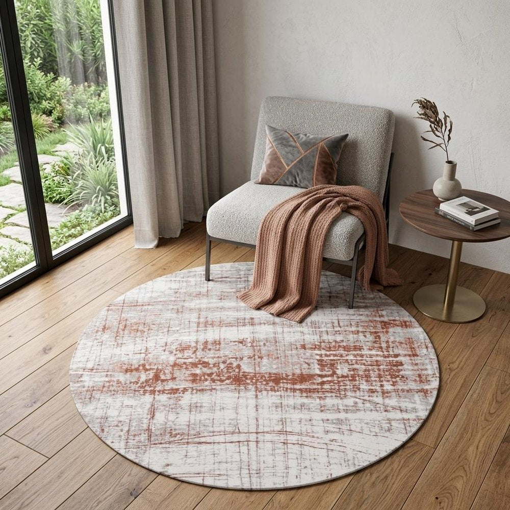 5' Gray and Yellow Round Abstract Non Skid Area Rug