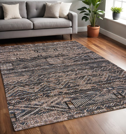 5' X 7' Gray and Beige Oriental Non Skid Area Rug