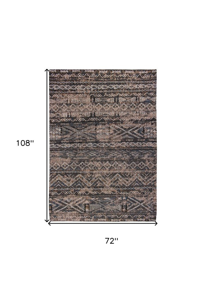 7' X 9' Gray and Beige Oriental Non Skid Area Rug