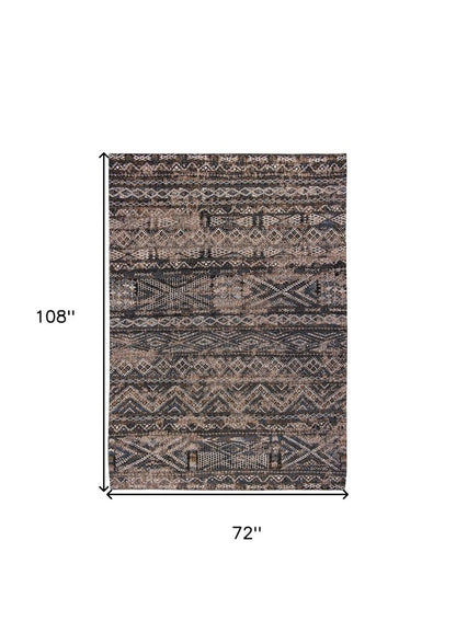 7' X 9' Gray and Beige Oriental Non Skid Area Rug