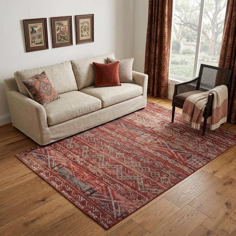 5' X 7' Red and Gray Oriental Non Skid Area Rug