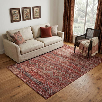 5' X 7' Red and Gray Oriental Non Skid Area Rug