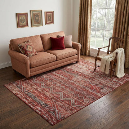 6' X 8' Red and Gray Oriental Non Skid Area Rug