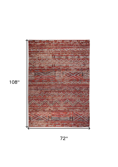 7' X 9' Red and Gray Oriental Non Skid Area Rug