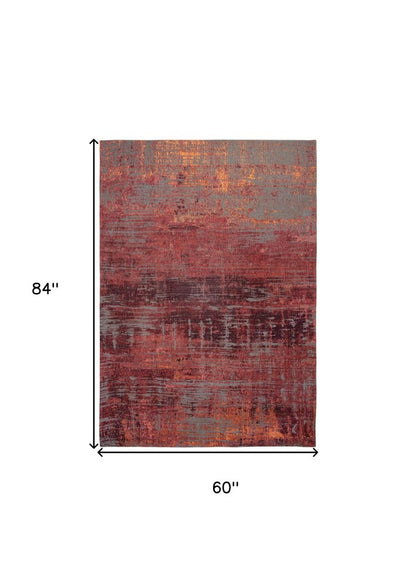 6' X 8' Red and Gray Abstract Non Skid Area Rug