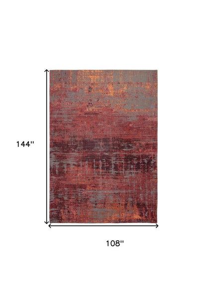 9' X 13' Red and Gray Abstract Non Skid Area Rug