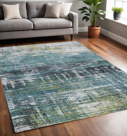 5' X 7' Blue and Green Abstract Non Skid Area Rug
