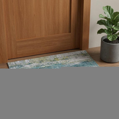 3' X 5' Blue and Green Abstract Non Skid Area Rug