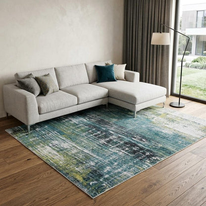 8' X 11' Blue and Green Abstract Non Skid Area Rug
