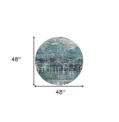 5' Blue and Green Round Abstract Non Skid Area Rug