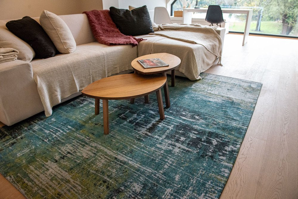 8' Blue and Green Round Abstract Non Skid Area Rug