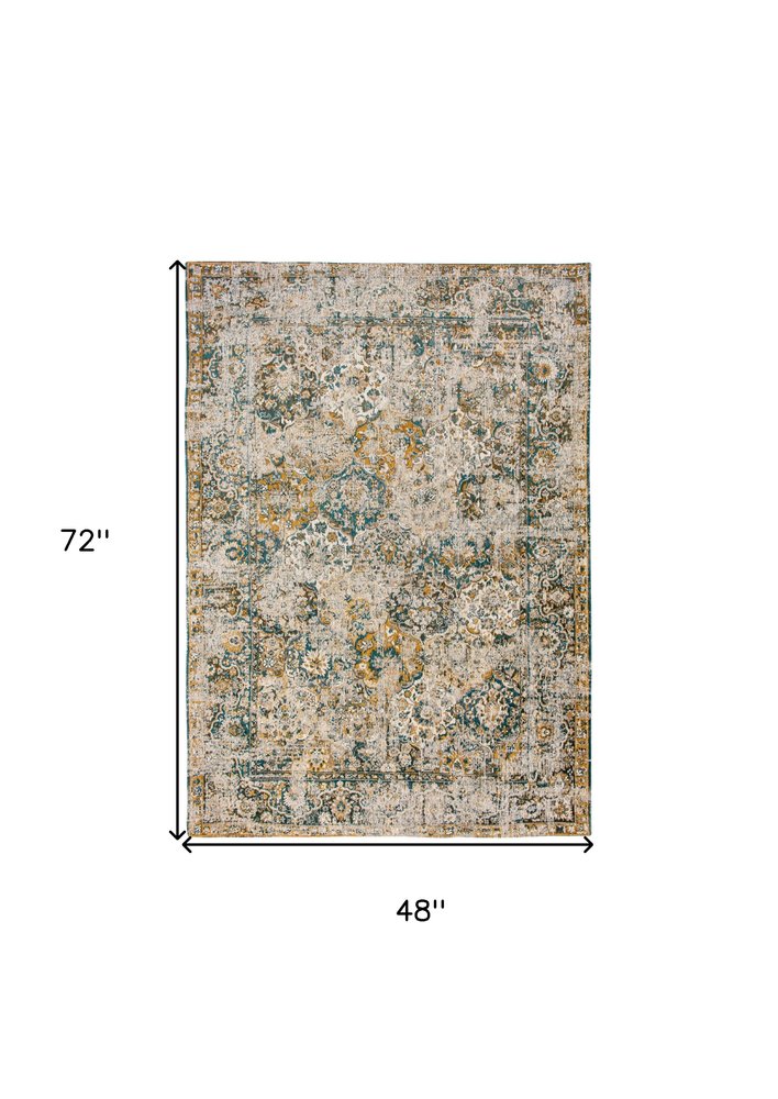 5' X 7' Blue and Green Abstract Non Skid Area Rug