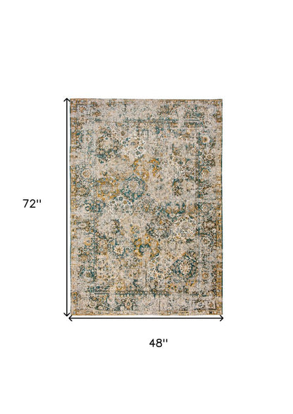 5' X 7' Blue and Green Abstract Non Skid Area Rug