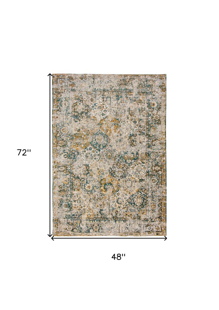 5' X 7' Blue and Green Abstract Non Skid Area Rug