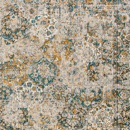 5' X 7' Blue and Green Abstract Non Skid Area Rug