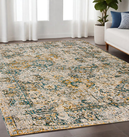5' X 7' Blue and Green Abstract Non Skid Area Rug