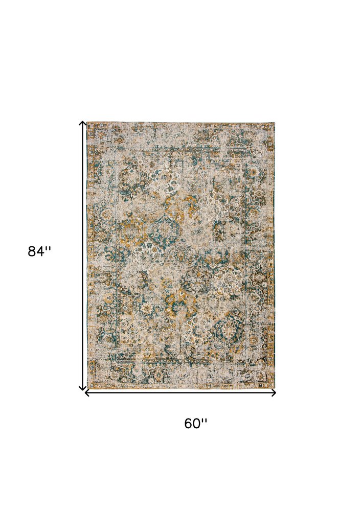 6' X 8' Blue and Green Abstract Non Skid Area Rug