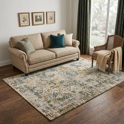 6' X 8' Blue and Green Abstract Non Skid Area Rug