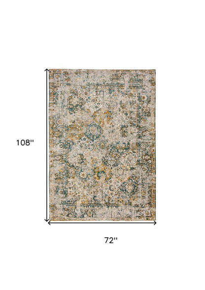 7' X 9' Blue and Green Abstract Non Skid Area Rug