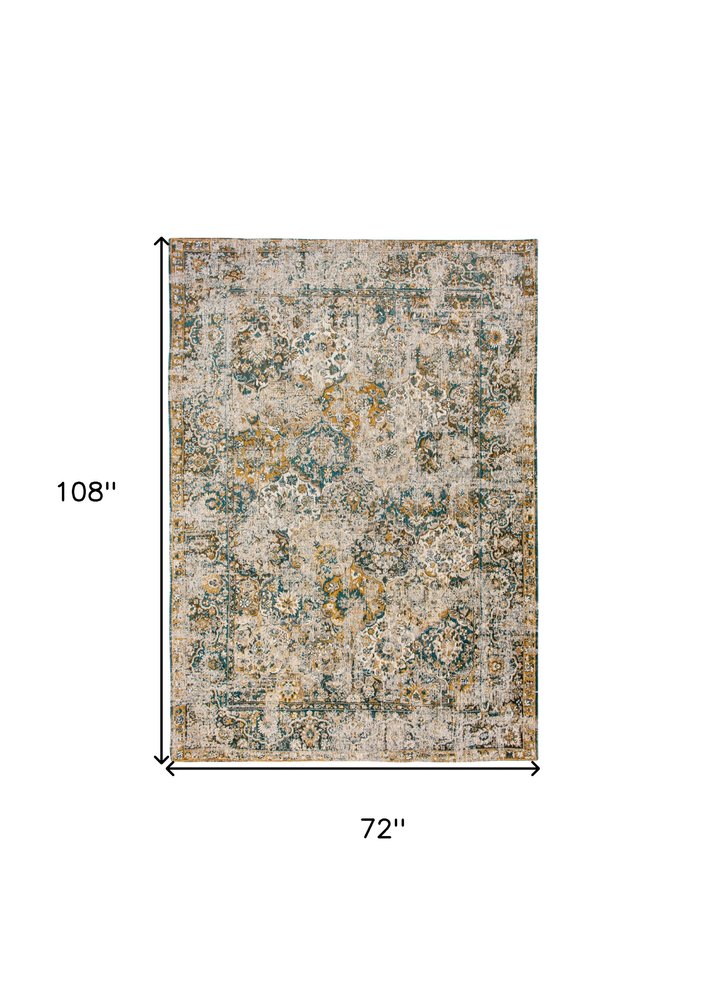 7' X 9' Blue and Green Abstract Non Skid Area Rug