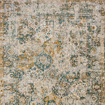 7' X 9' Blue and Green Abstract Non Skid Area Rug