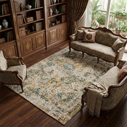 7' X 9' Blue and Green Abstract Non Skid Area Rug