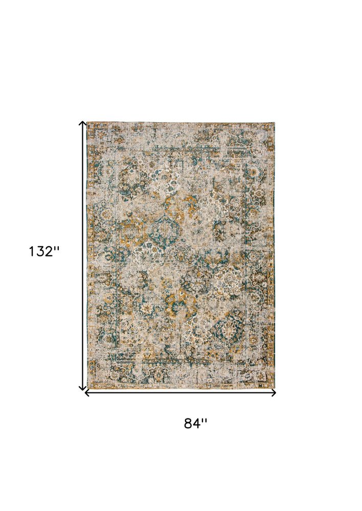 8' X 11' Blue and Green Abstract Non Skid Area Rug