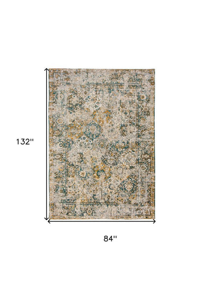 8' X 11' Blue and Green Abstract Non Skid Area Rug