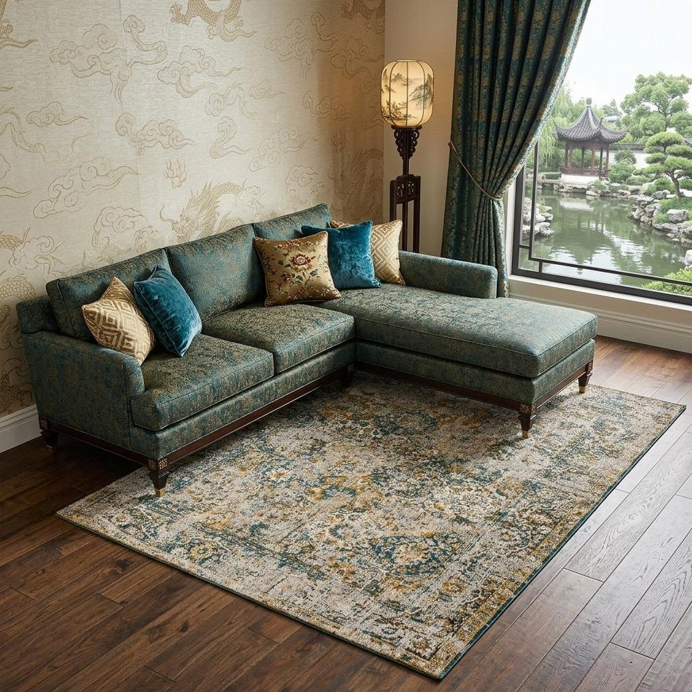 8' X 11' Blue and Green Abstract Non Skid Area Rug