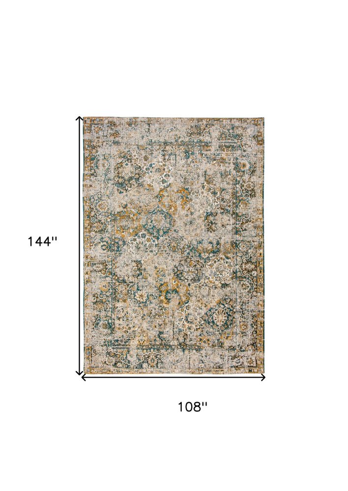 9' X 13' Blue and Green Abstract Non Skid Area Rug