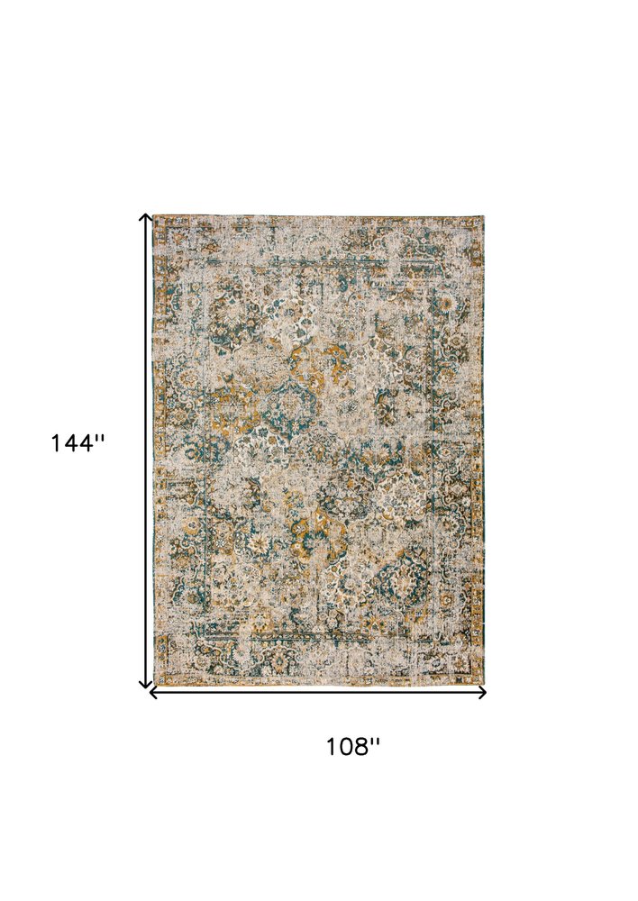 9' X 13' Blue and Green Abstract Non Skid Area Rug