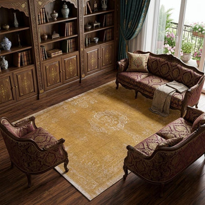 8' X 11' Orange and White Medallion Non Skid Area Rug