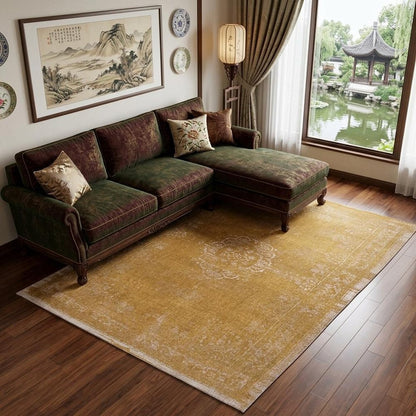 9' X 13' Orange and White Medallion Non Skid Area Rug