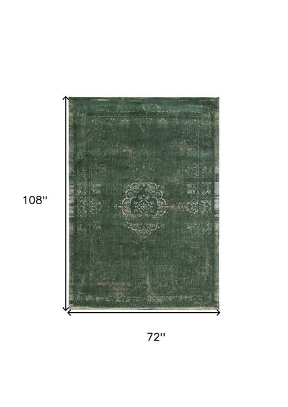7' X 9' Gray and Green Medallion Non Skid Area Rug