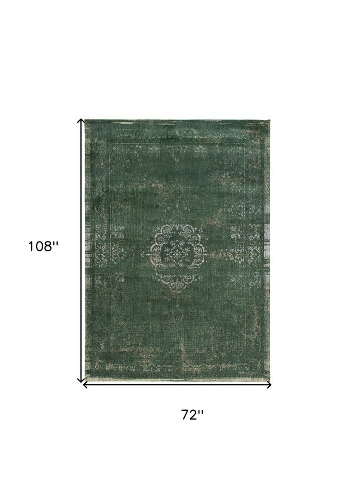 7' X 9' Gray and Green Medallion Non Skid Area Rug