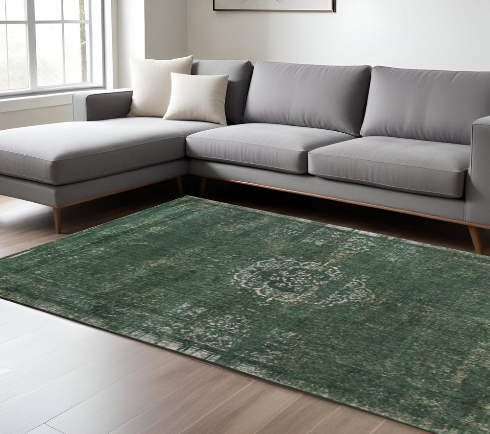 8' X 11' Gray and Green Medallion Non Skid Area Rug