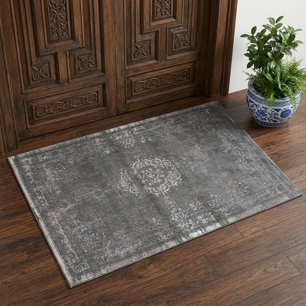 3' X 5' Gray Medallion Non Skid Area Rug