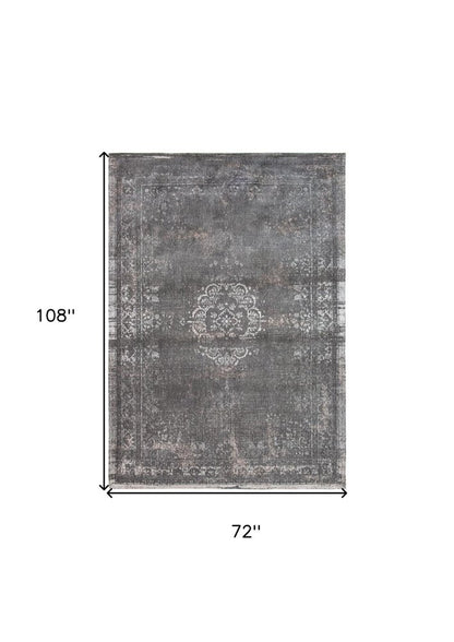 7' X 9' Gray Medallion Non Skid Area Rug